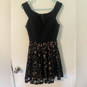 City Studio Black and Tan Fit and Flare Mini Dress
